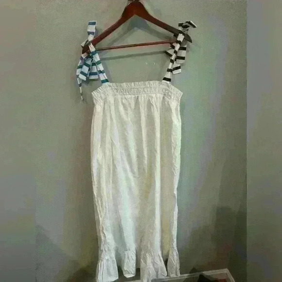 NWT Addison Bay White/Blue 100% Cotton Poplin Maxi Dress Women's Size Large - Picture 2 of 5